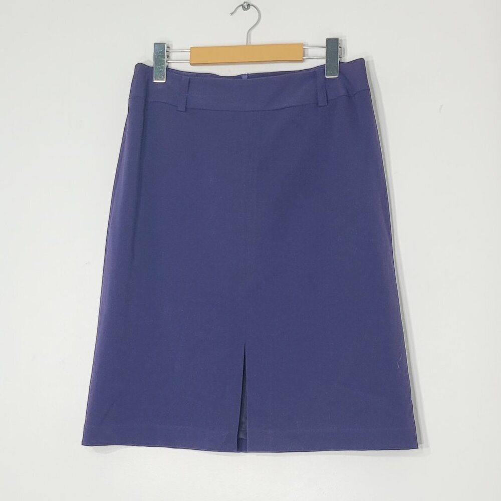Vintage Women's Purple Back Zipper Front Slit Casual A-Line Business Skirt 8